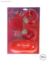 НАБОР ДЛЯ ВЛЮБЛЁННЫХ (наручники + повязка + перо) красный (328336)