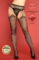 Чулки с поясом и стринги Candy Girl Christabel со стразами черные, OS (УТ-00003536)