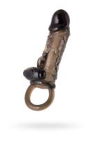 Насадка Toyfa XLover, для увеличения размера с кольцом и вибрацией, TPE, черная, 14.5 см (0T-0001063