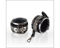 Наручники из натуральной черной кожи, с декоративной серебристой отделкой (3067-16)