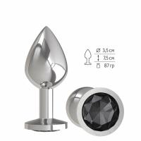 Анальная втулка Silver с черным кристаллом средняя (523-09 BLACK-DD)