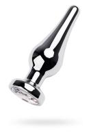 Анальная втулка Metal by TOYFA, металл, серебряная, с кристаллом цвета алмаз, 10 см, d 3 см, 95 г (0