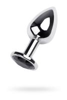 Анальная втулка Metal by TOYFA, металл, серебряная, с чёрным кристаллом, 9,2 см, d 4 см, 430 г (0T-0