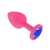 Анальная втулка силиконовая розовая с синим кристаллом маленькая (516-07 BL DD)