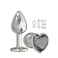 Анальная втулка Silver с чёрным кристаллом сердце маленькая (514-09 BL DD)