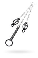 Зажимы для сосков с кольцом для пениса, TOYFA Metal, черные (0T-00012168)