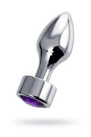 Анальная втулка Штучки-дрючки, металл, серебряная, с кристаллом фиолетовым, 9,5 см, d 3,5 см, 130 (0