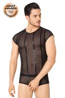 Костюм-сетка с полосками мужской SoftLine Collection (майка, шорты), черный, XL (0T-00015029)