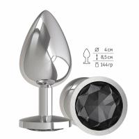 Анальная втулка Silver с черным кристаллом большая (533-09 BLACK-DD)