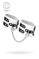 Оковы Pecado BDSM, мягкие, с двумя ремешками, с люверсами, натуральная кожа, бело-чёрные (УТ-0000462