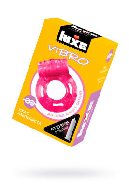 Виброкольцо LUXE VIBRO Ужас Альпиниста + презерватив, 1 шт, розовый, 18 см (0T-00009315)