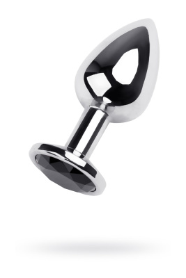 Анальная втулка Metal by TOYFA, металл, серебряная, с чёрным кристаллом, 9,2 см, d 4 см, 430 г (0T-0